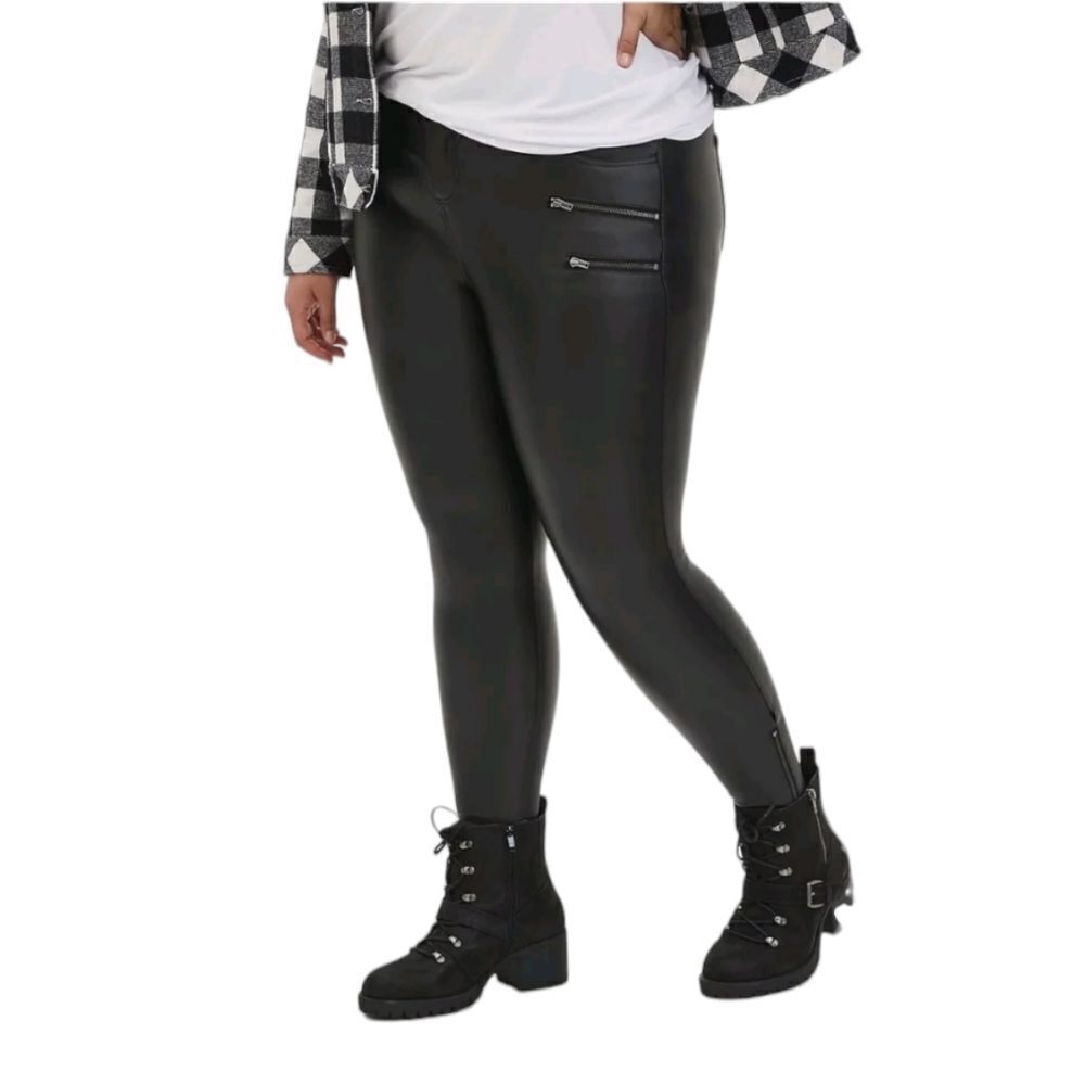 NEW Torrid‎ black moto coated ponte multi zip skinny faux leather pants 18S
